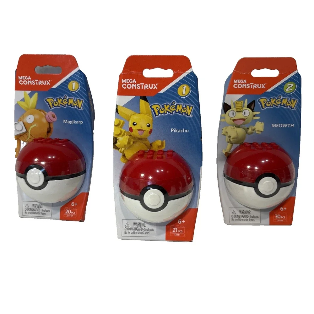 Mega Construx Pokemon Pokeball Series 1, 2 Pikachu Magikarp Meowth Building Toys